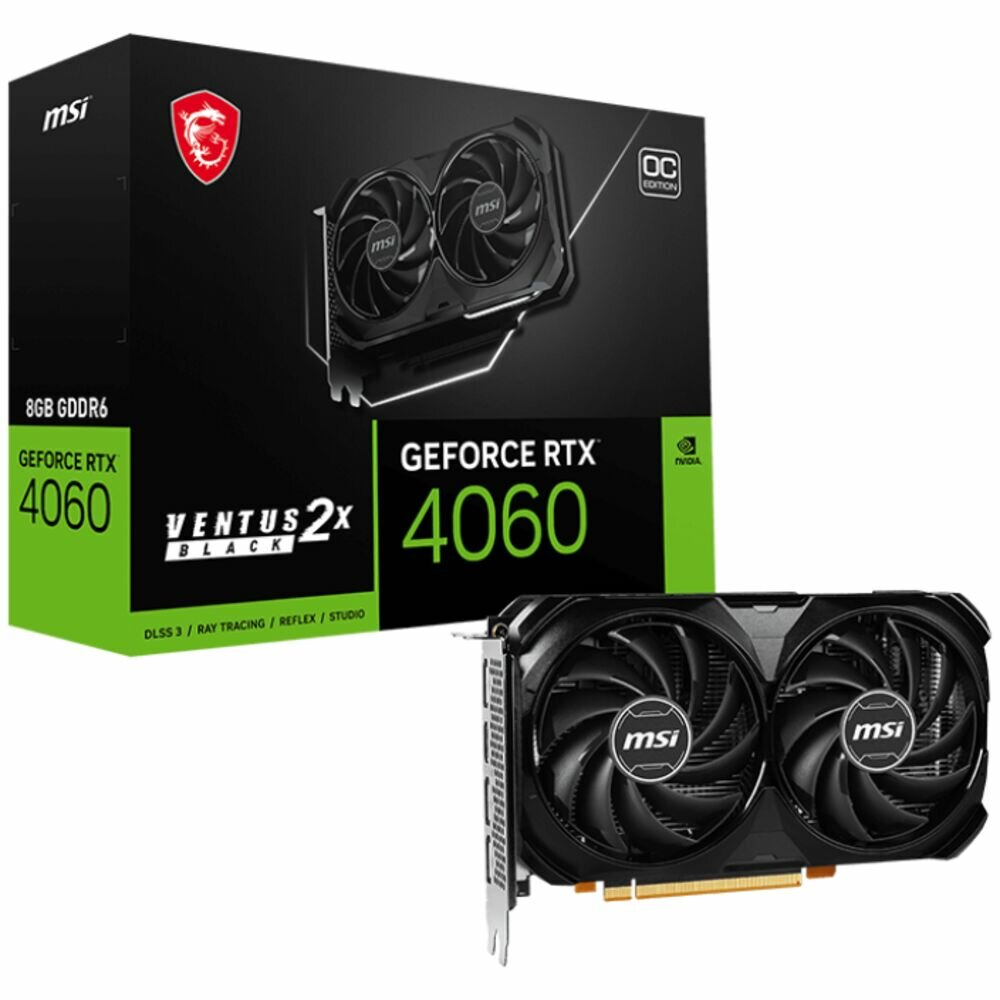 Видеокарта MSI GeForce RTX 4060 8192Mb, Ventus 2X Black 8G OC (RTX 4060 Ventus 2X Black 8G OC) 1xHDMI, 3xDP, Ret