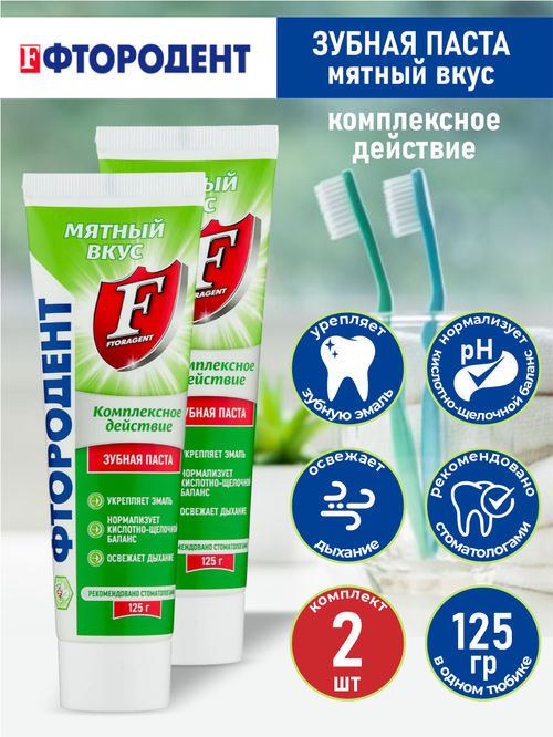 Зубная паста Фтородент Мятный вкус 125 гр. х 2 шт.