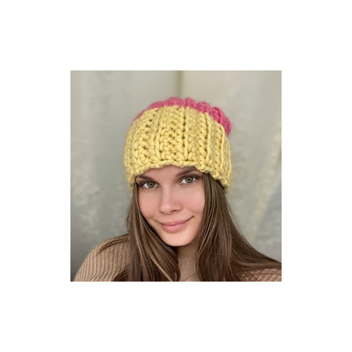 Шапка бини , размер 55, розовый, желтый шапка бини paola belleza демисезон зима шерсть вязаная утепленная размер 56 58 розовый