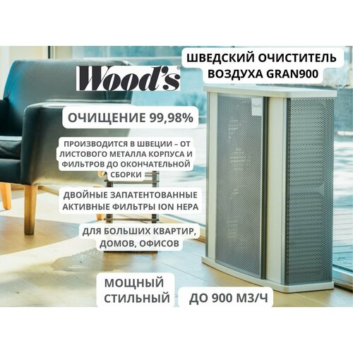 Эффективный до160м2 шведский ЭКО очиститель мойка воздуха GRAN900 с двойным фильтром ION HEPA отделка деревом очищение 9998 Wood s Швеция 18000000₽