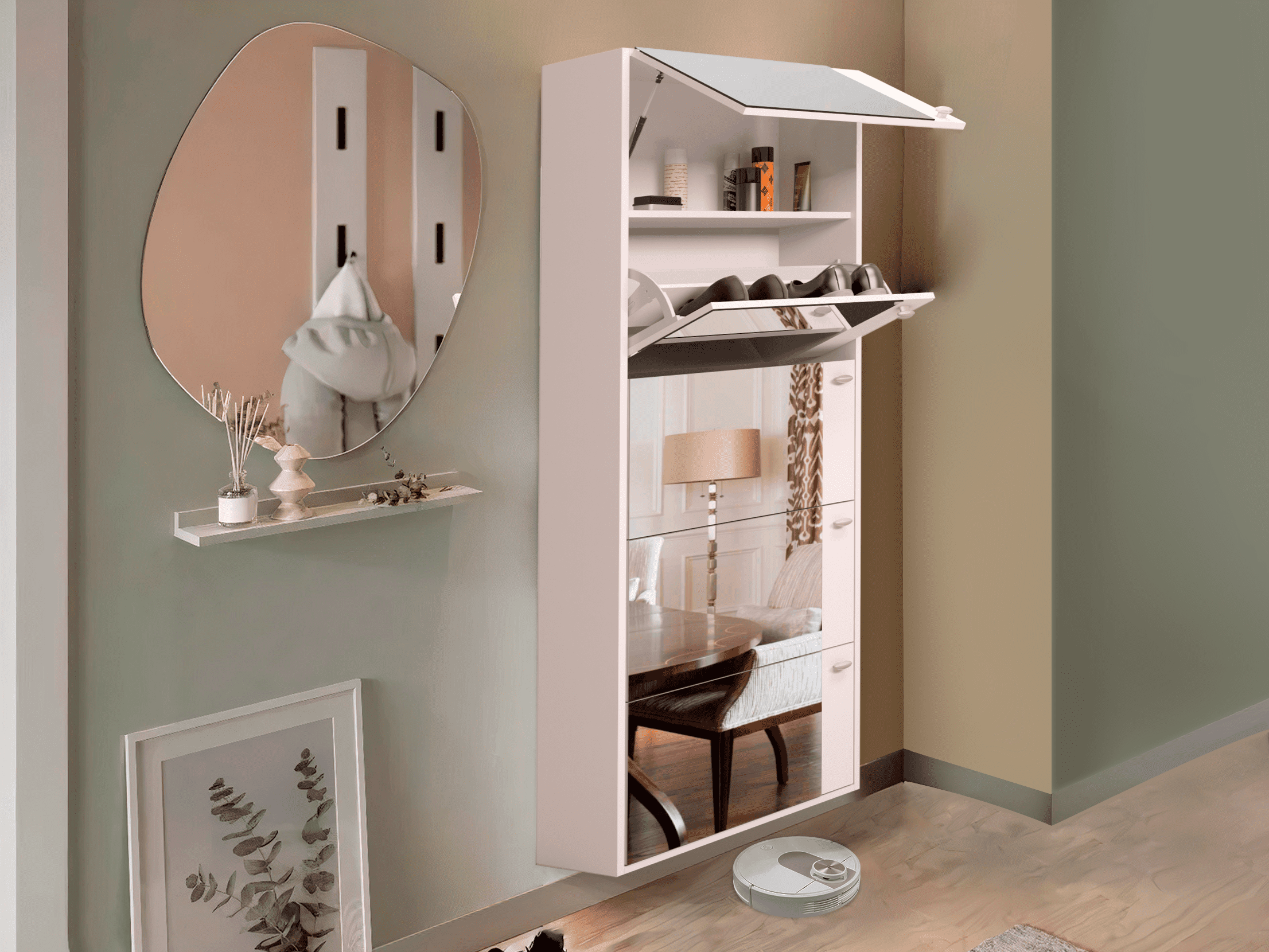 фото Обувница Мама Родная 5 ящиков 60*23*178 Зеркало Белый