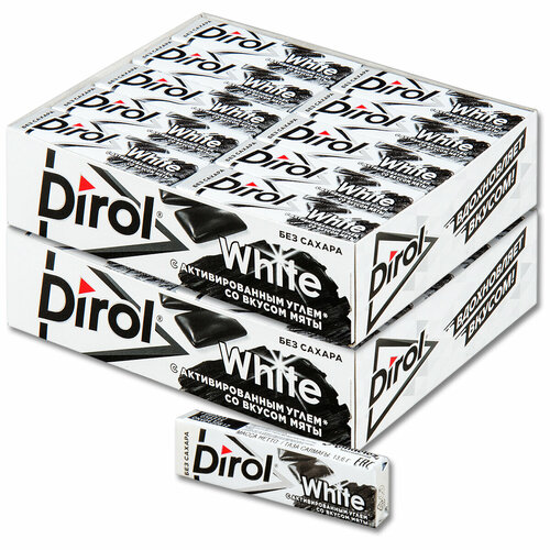 Жевательная резинка Dirol White Мята с активированным углем, без сахара, 13.6 г, 60 шт.