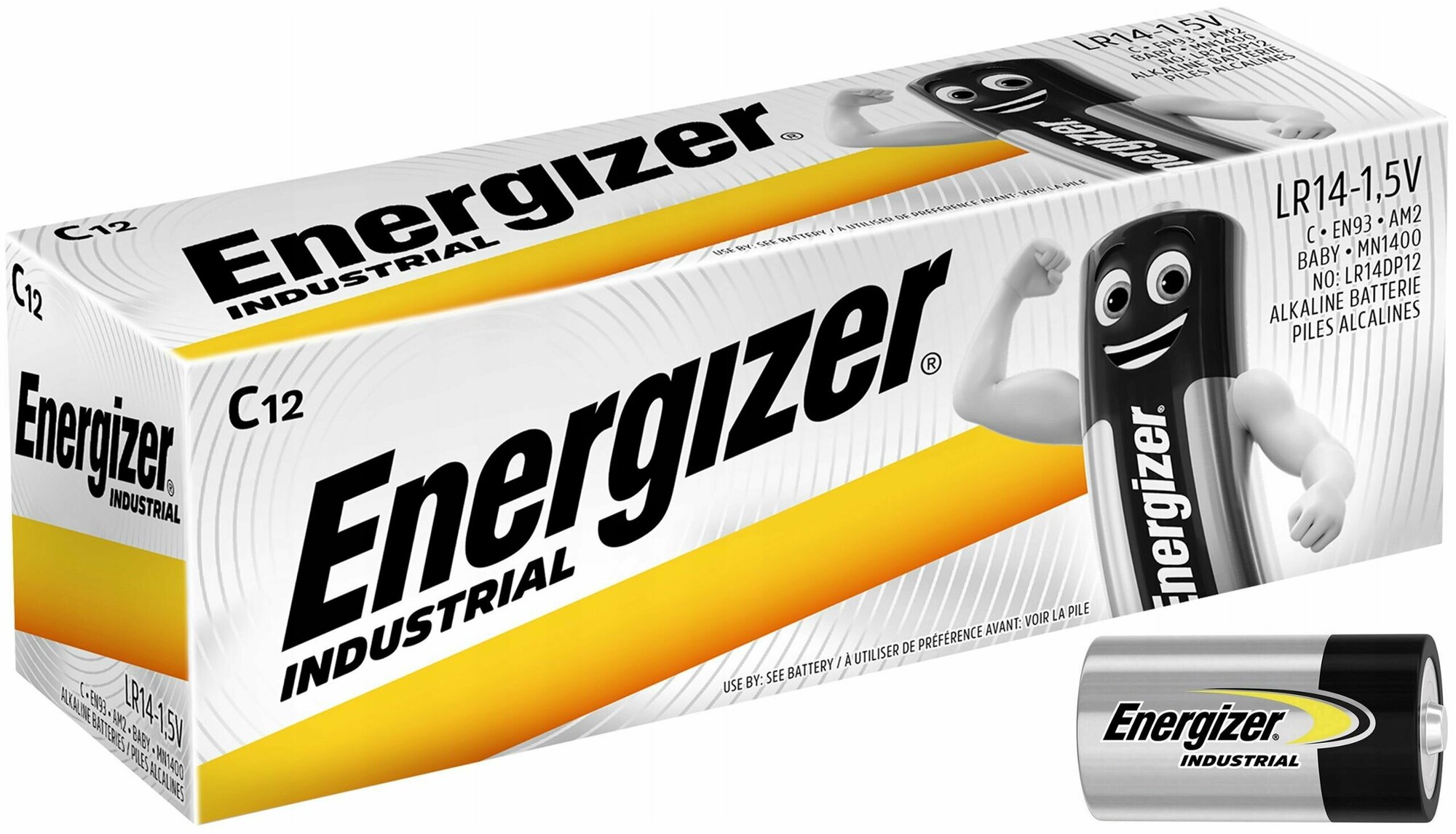 Батарейки ENERGIZER Industrial LR14 / E93 / C, коробка 12 шт, щелочные