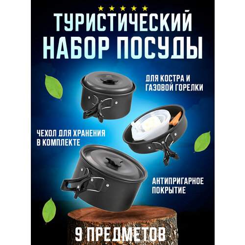 фото Набор туристической посуды 9 в 1 / походный туристический набор postmart