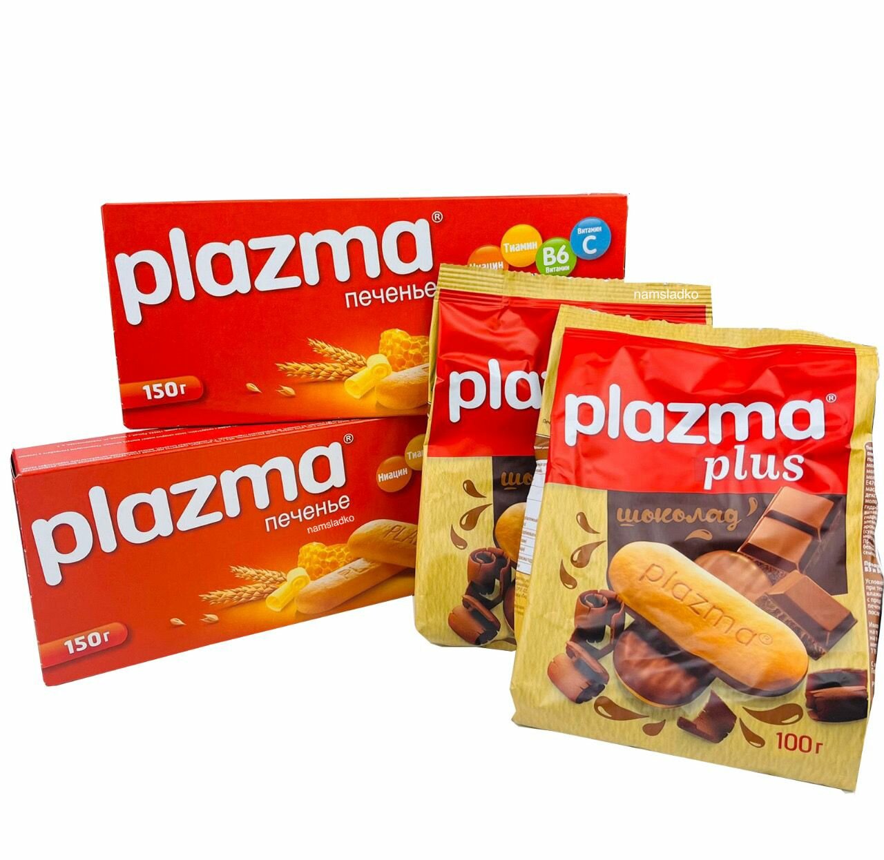 Печенье с витаминами 2 шт * 150 грамм и с шоколадом 2 шт * 100 грамм, Плазма (Plazma). Европа. - фотография № 1