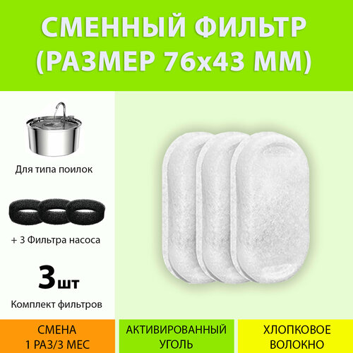 Фильтр для металлической поилки (3 шт.) 76x43 мм. малый. Сменный фильтр. MY PET`S GADGETS