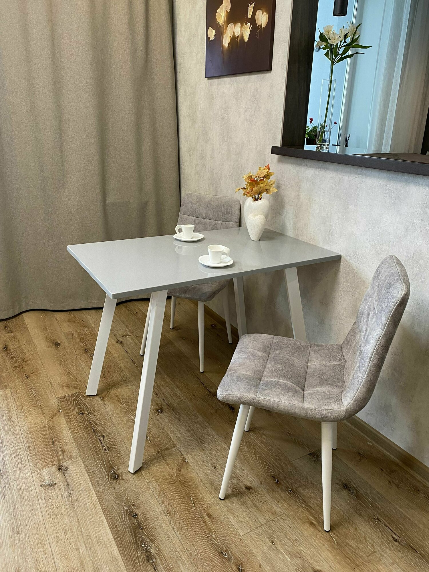 фото Стол кухонный, обеденный, прямоугольный, искусственный камень, белый/серый, 1 шт