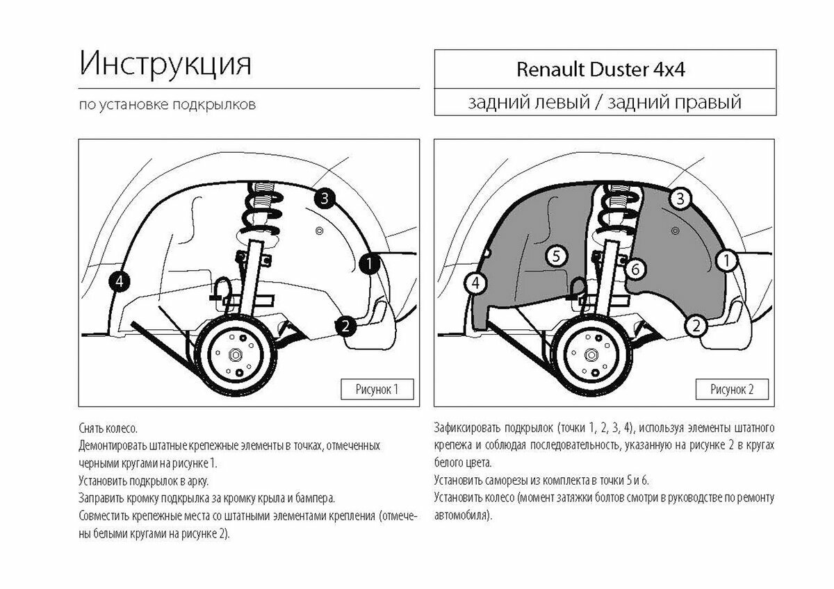 Подкрылок задний правый Rival для Renault Duster I (полный привод) 2010-2021 пластик с крепежом 44701004