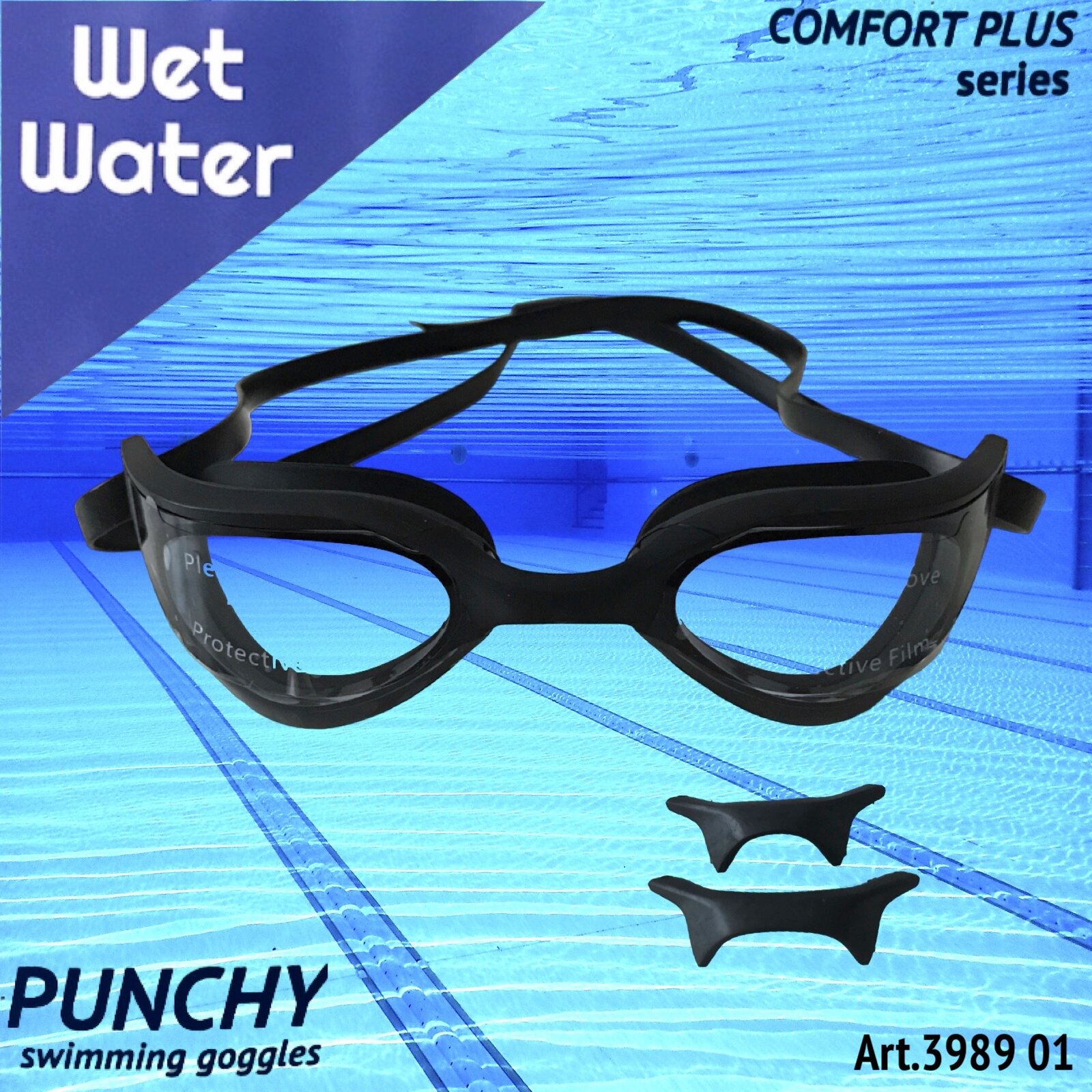 Очки для плавания Wet "PUNCHY PLUS", UV-защита, антифоговые, унисекс, чёрные