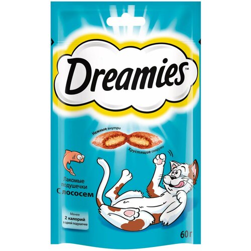 DREAMIES Лакомство для кошек Подушечки с лососем, 60 г - 10 шт.