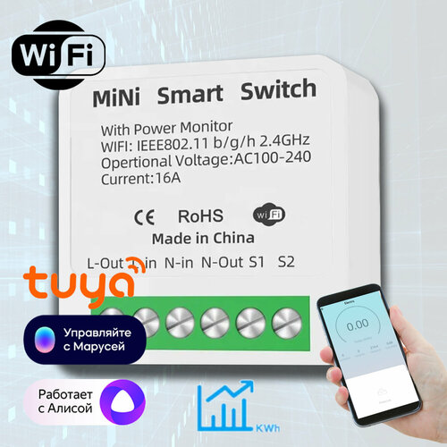 Умное реле WiFi Tuya 16A с Ваттметром мониторинг энергии - работает с Яндекс Алисой Марусей 75000₽