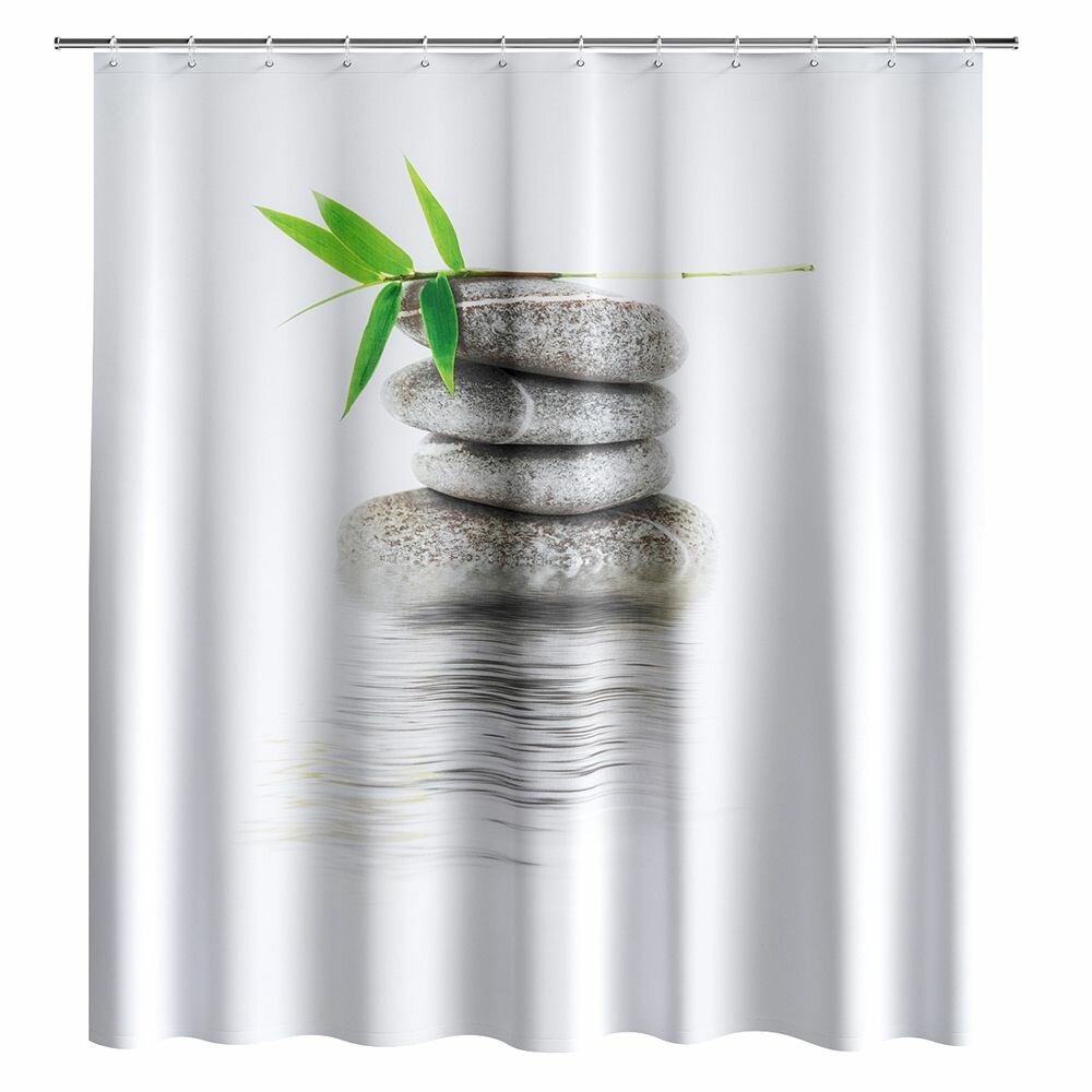 Штора для ванной текстильная 200х180 см Бамбук на камне фотопринт - фотография № 4