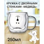 Стеклянная кружка с двойными стенками для кофе и чая 250 мл - изображение