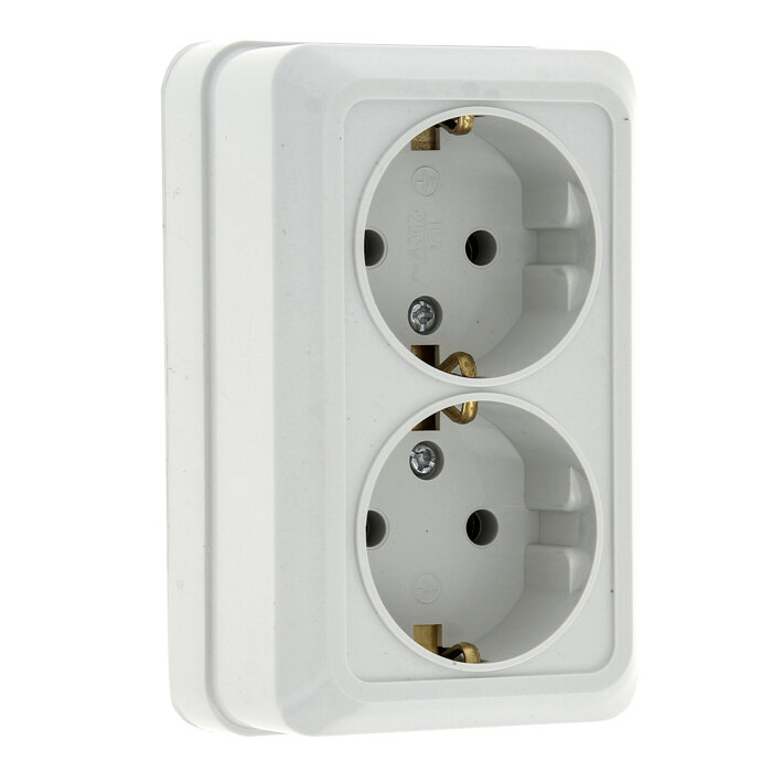 фото Розетка ОП EKF Рим 2-мест, с/з 16А, 220В белая