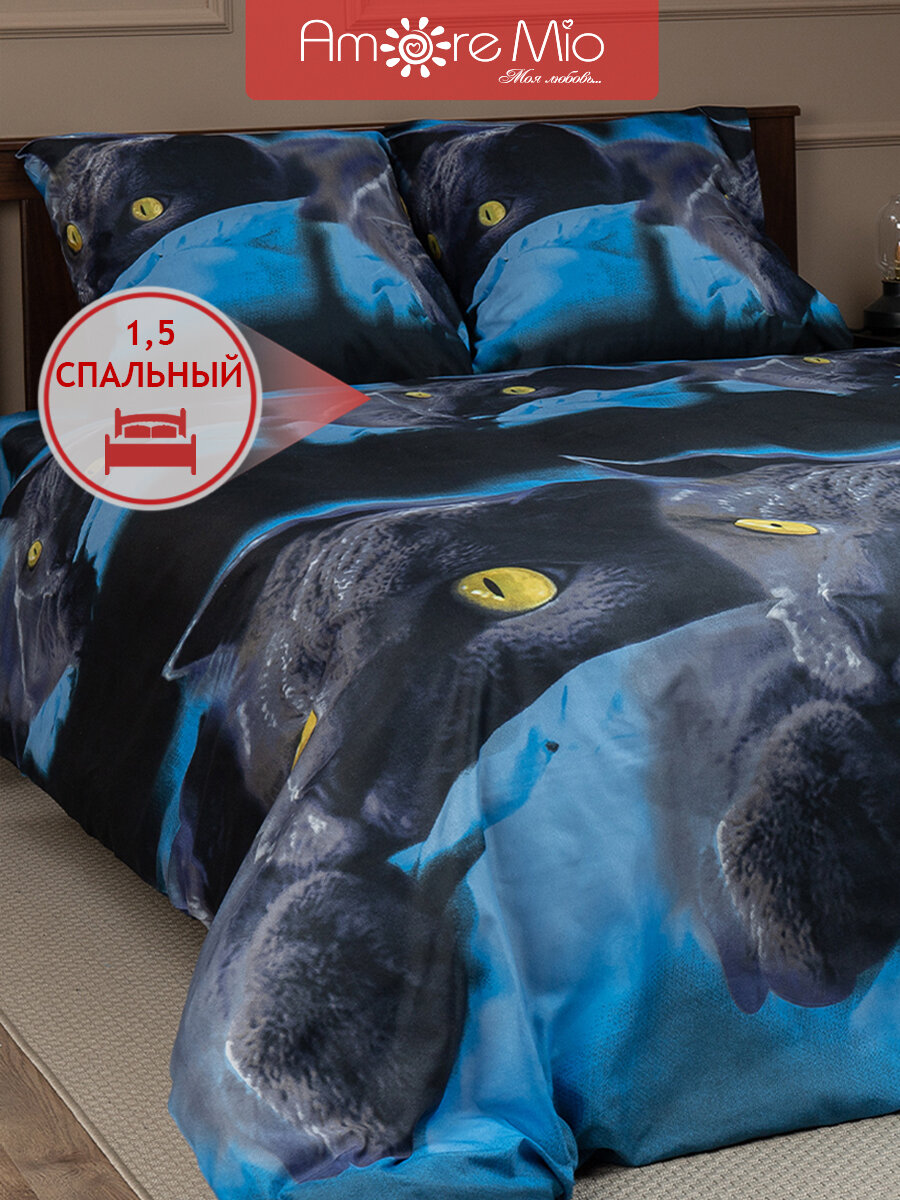 Постельное бельё Макосатин печатный Meow размер 15 спальный 92928 наволочка 2*70*70