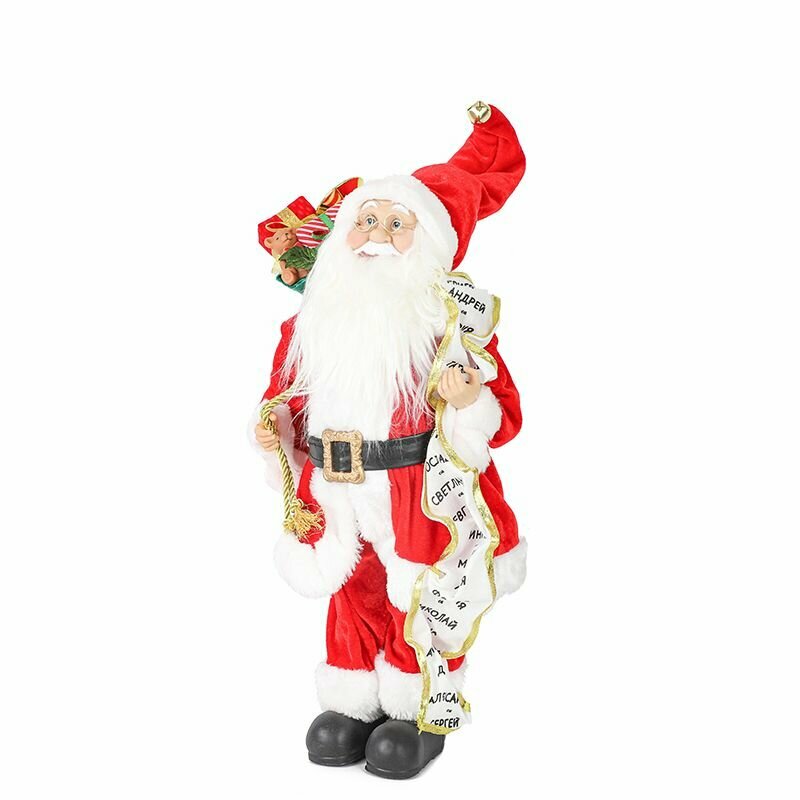 Фигурка Maxitoys Дед Мороз в длинной золотой шубке с подарками и посохом 30 см