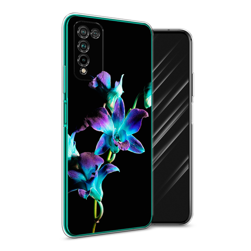 Силиконовый чехол на Honor 10X Lite / Хонор 10Х Лайт Синий цветок на черном силиконовый чехол с принтом introvert для honor 10x lite хонор 10х лайт