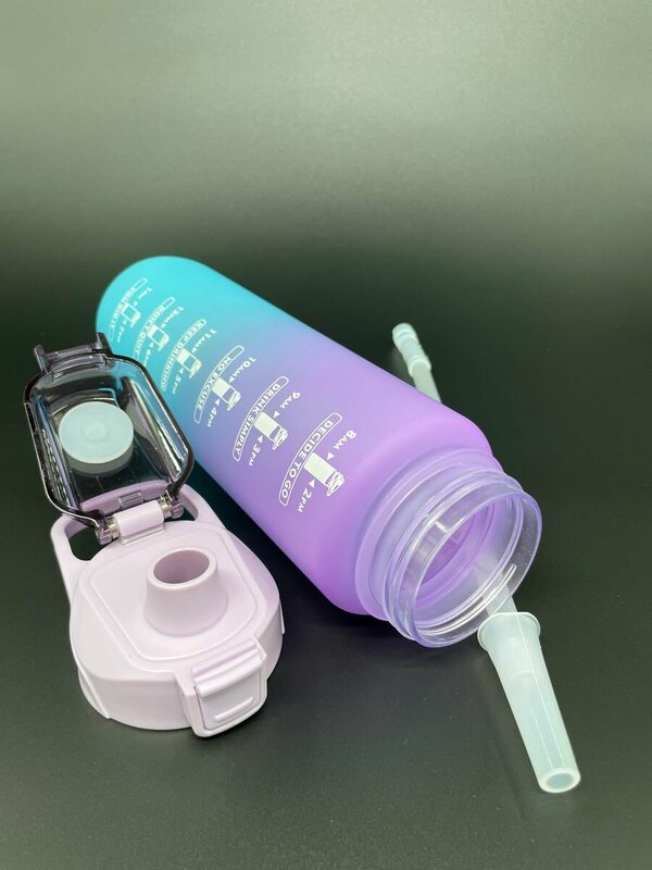 Шейкер спортивный с трубкой 1000 мл, бутылка для питья воды 1 литр, фиолетовый