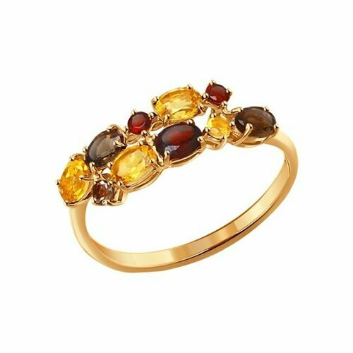 Кольцо SOKOLOV, красное золото, 585 проба, гранат, цитрин, топаз, размер 17.5 кольцо с аметистом гранатом топазом цитрином и фианитами