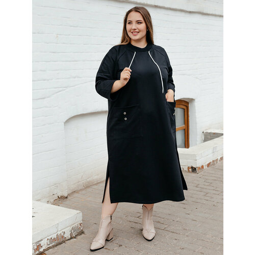 фото Платье zoya, оверсайз, макси, карманы, размер 64, черный