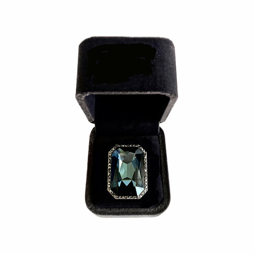 фото Кольцо, бижутерный сплав, родирование, кристаллы swarovski, кристалл, разомкнутое, безразмерное, синий infinite