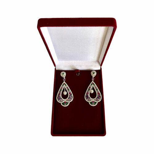 Серьги двусторонние , циркон, розовый, белый