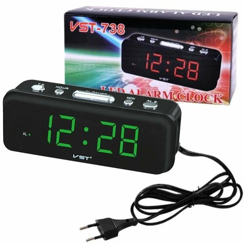 Сетевые часы VST738-4 220В зел цифрысетевой кабель 1200₽
