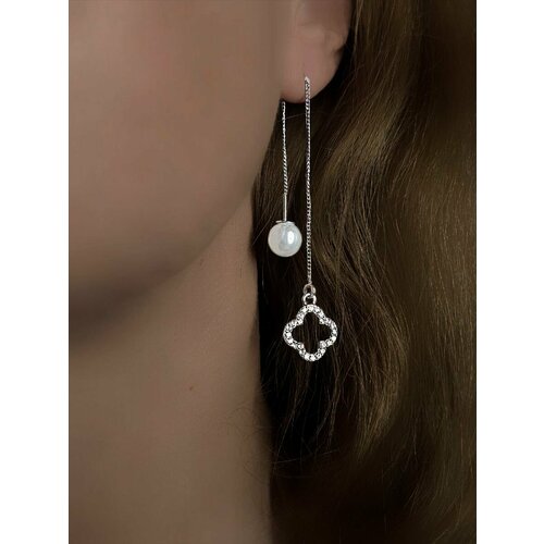 Серьги  серьги бижутерия протяжки, серебрение, размер/диаметр 10 мм., белый, серый