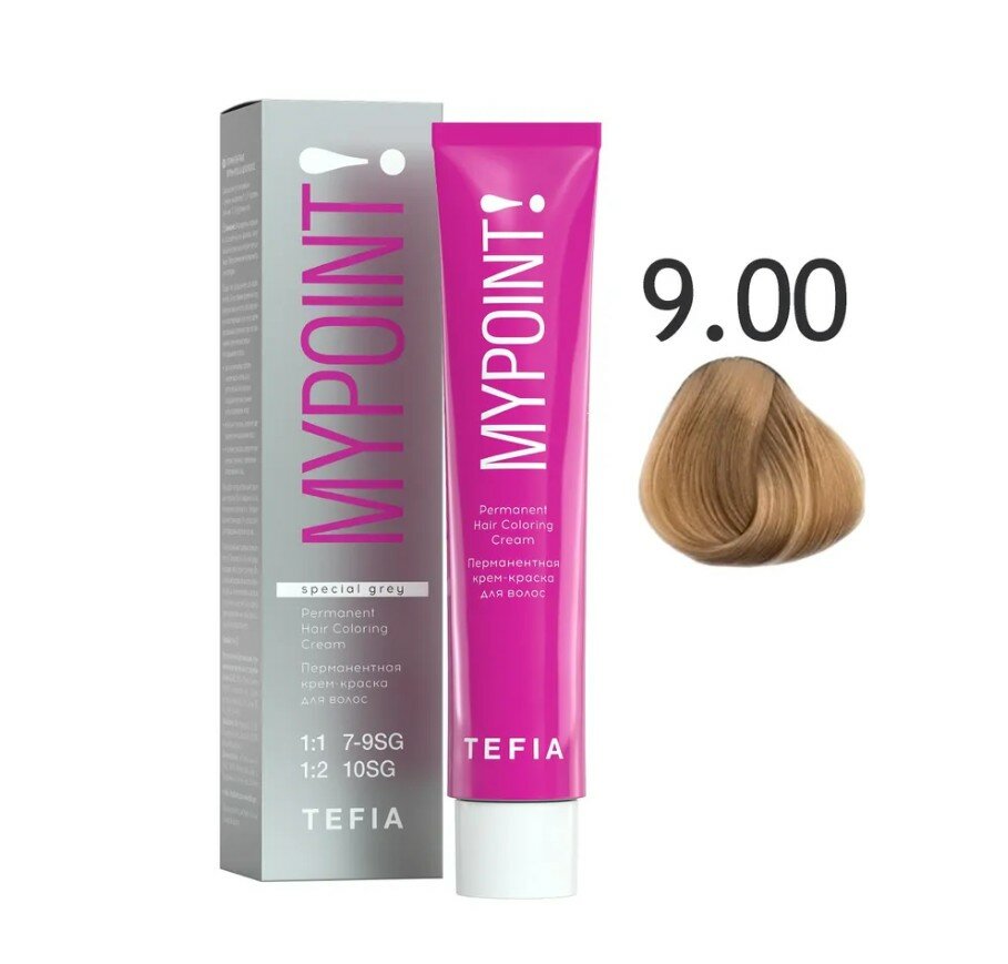 Tefia Mypoint Color перманентная крем-краска для волос, 9.00 очень светлый блондин натуральный для седых волос, 60 мл