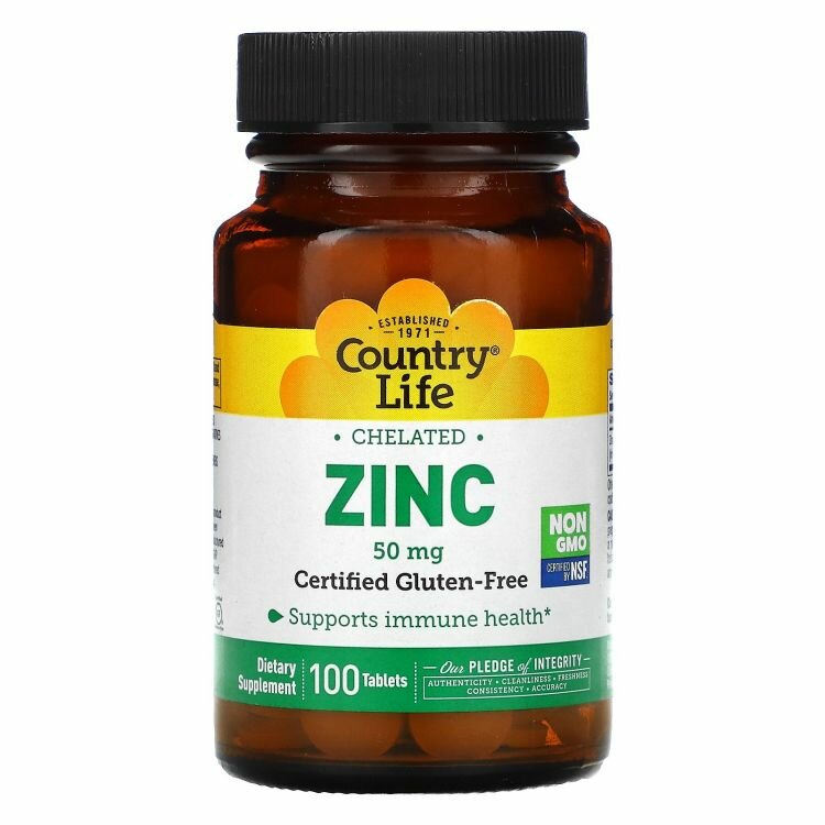 Country Life Chelated Zinc (Хелатный Цинк) 50 мг 100 таблеток