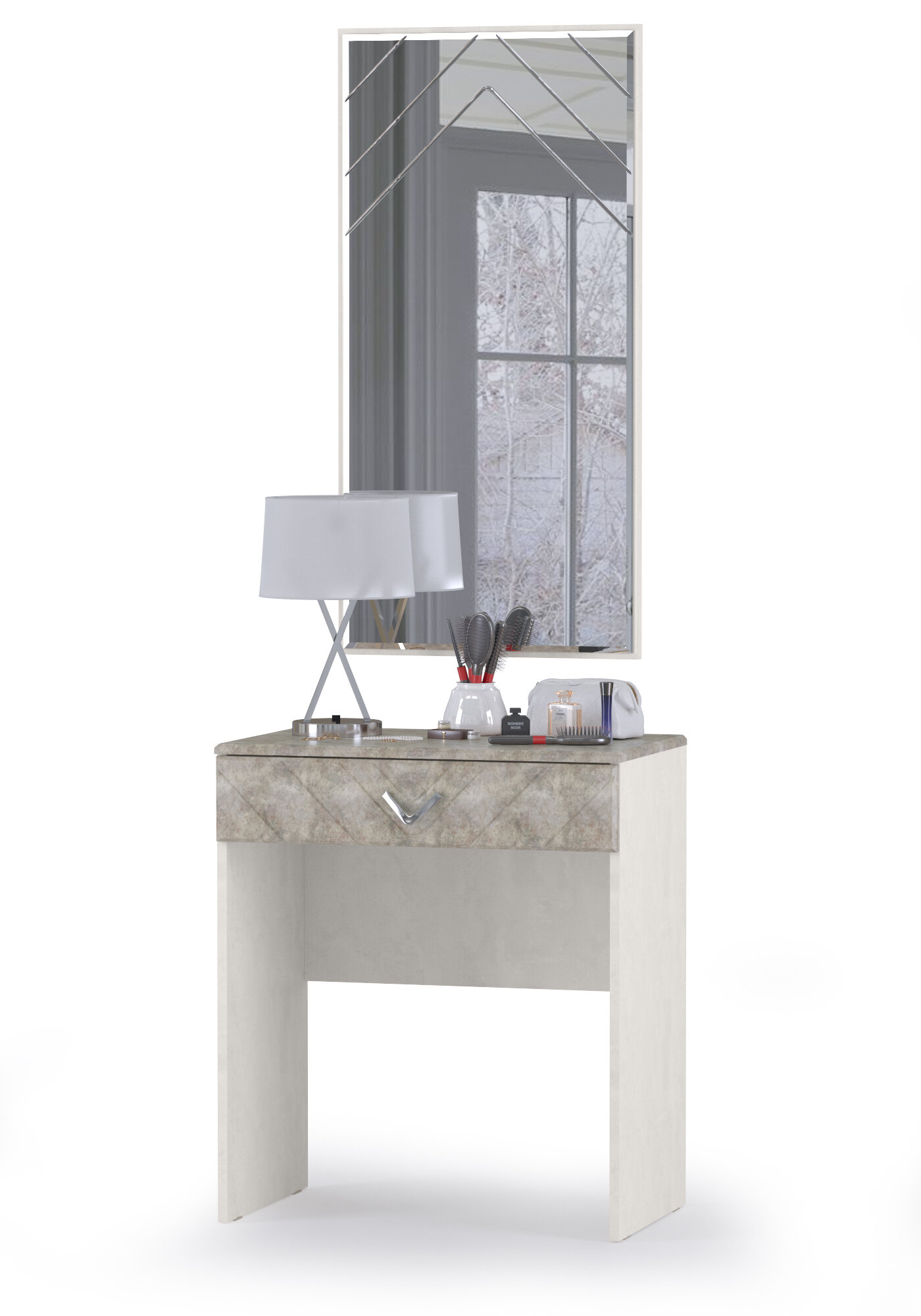Стол туалетный с зеркалом Амели, цвет шёлковый камень/бетон чикаго беж, ШхГхВ 65х41х185 см.