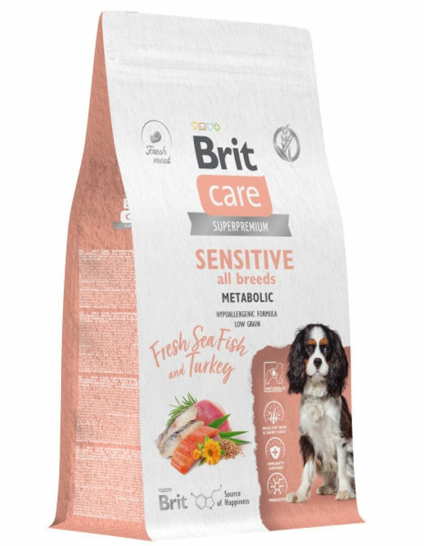 Сухой корм для собак Brit Care Dog Adult Sensitive Metabolic Морская рыба и индейка 1,5 кг