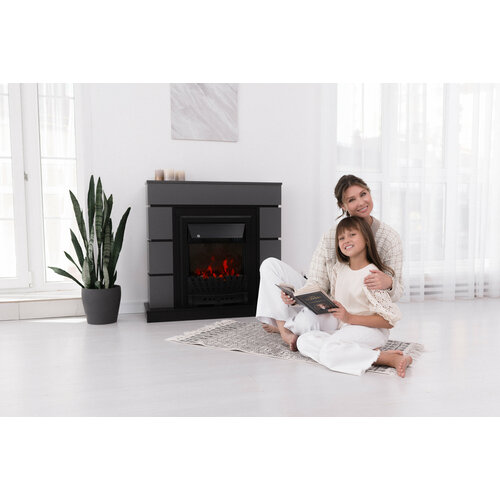 Электрический камин ELEKAM CASCADE тёмно-серый графит с очагом с очагом Electrolux с пультом, обогревом и звуком потрескивания дров (Электрокамин)