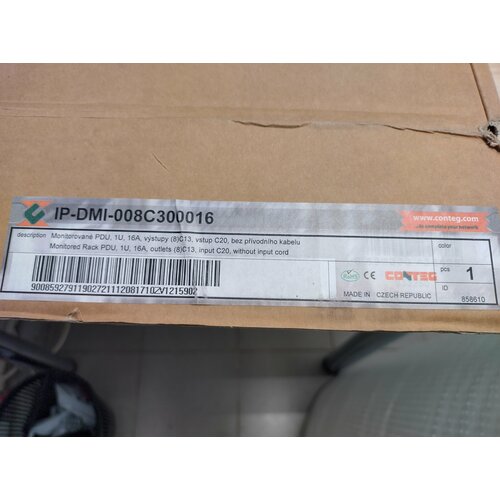 IP Блок розеток PDU Conteg IP DMA 008C300016 серия IP-DMA Conteg блок силовых розеток 19 чёрный 1u 9 розеток 220v с защитой гнездо под шнур iec 320 c20 nt soc 230 16a 9s c20 b