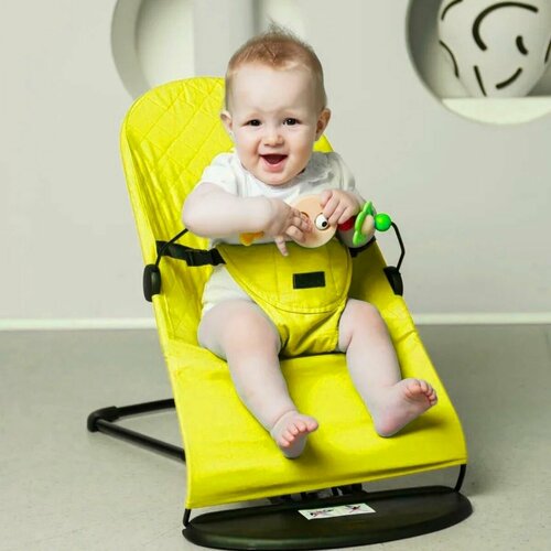 фото Шезлонг детский для новорожденных + дуга с игрушкой, кресло качалка для малышей, качель колыбель, желтый нет бренда