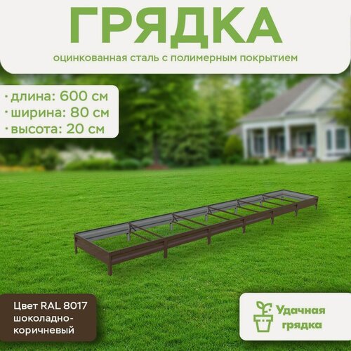 Изображение товара Грядка оцинкованная с полимерным покрытием, длина 6 метра, ширина 0,8 метра, высота борта 20 см, цвет RAL 8017 шоколадно-коричневый