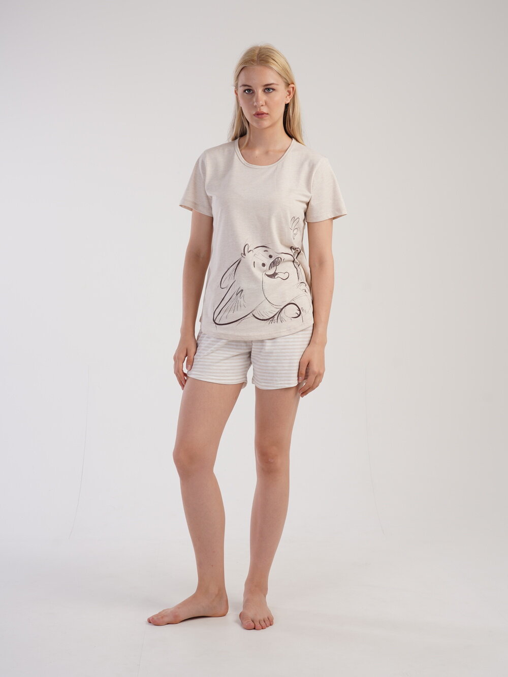 Пижама Vienetta, шорты, короткий рукав, размер 46, бежевый - фотография № 1