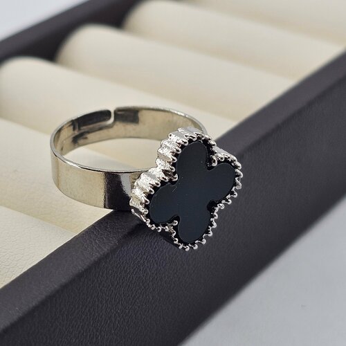 Славянский оберег, кольцо помолвочное ROYAL JASMINE кольцо, искусственный камень, безразмерное, серебряный, черный