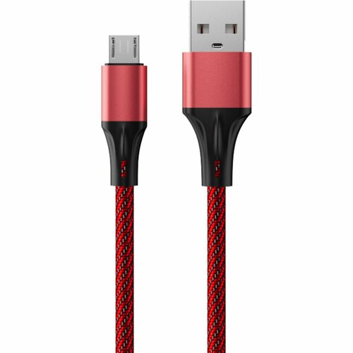 Кабель Accesstyle AM24-F100M, microUSB - USB, 2.4А, ткань, быстрая зарядка, 1м, черно-красный кабель microusb 1м hama 00187227 плоский красный