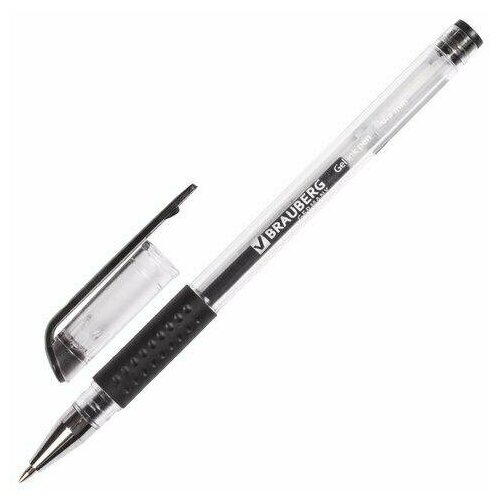 Ручка гелевая с грипом BRAUBERG Number One, черная, узел 0,5 мм, линия письма 0,35 мм, 141194