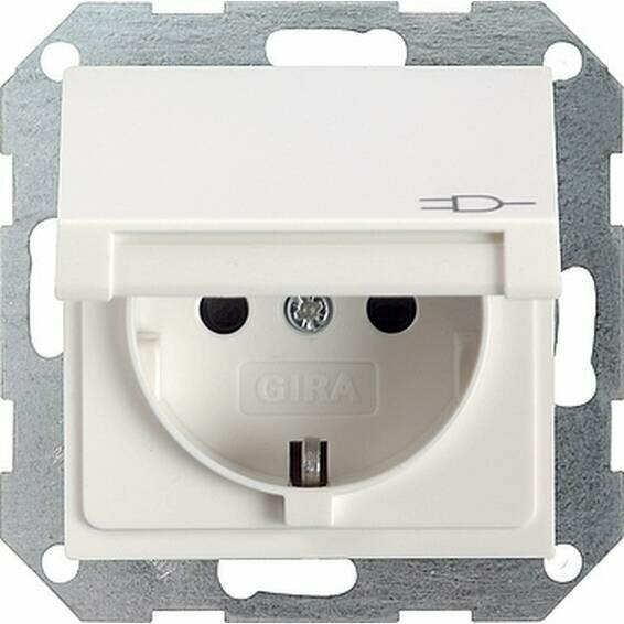 фото 041427 Розетка c заземляющими контактами, крышкой, с защитой от детей и пиктограммой белый матовый Белый Gira