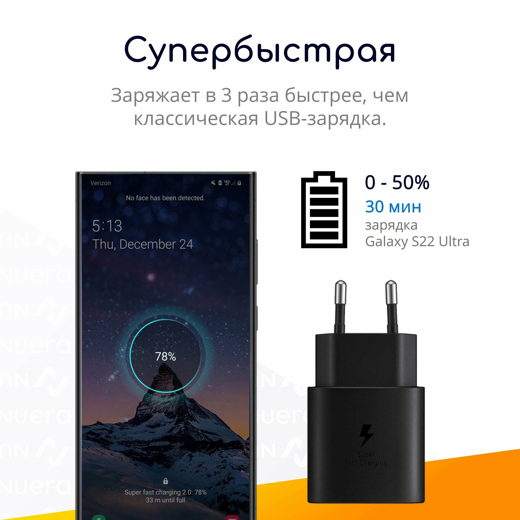 Супер быстрая зарядка для Samsung, USB-C, 25W (3А), черная / Original drop