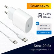 Быстрая зарядка для iPhone 8-14, 20 Вт, Type-C + кабель Lightning, 1м / комплект / Original drop