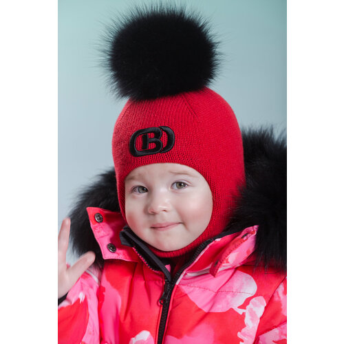 фото Шапка шлем orso bianco зимняя, шерсть, с помпоном, подкладка, вязаная, размер 50, красный