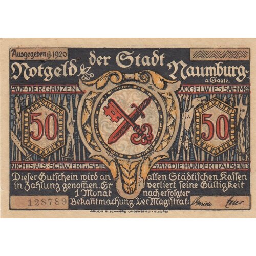 Германия (Веймарская Республика) Наумбург 50 пфеннигов 1920 г. (№1) (4) германия веймарская республика наумбург 50 пфеннигов 1920 г e 4