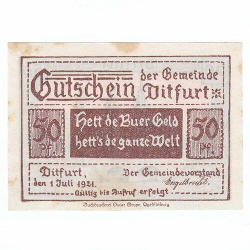 Германия (Веймарская Республика) Дитфурт 50 пфеннигов 1921 г. германия веймарская республика дитфурт 10 пфеннигов 1921 г