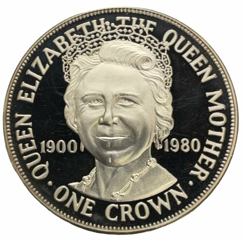 Остров Мэн 1 крона 1980 г. 80 лет со дня рождения Королевы Матери) (Ag) (Proof)