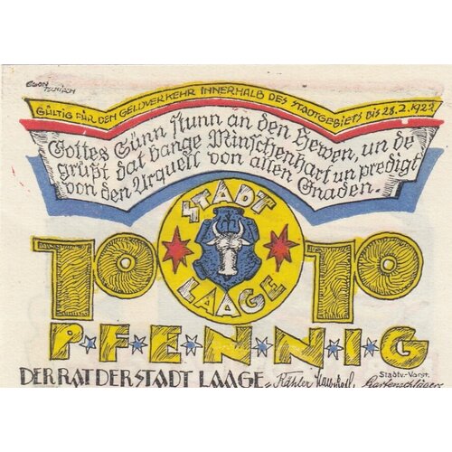 Германия (Веймарская Республика) Лаге 10 пфеннигов 1922 г. (2) германия веймарская республика лаге 10 пфеннигов 1922 г