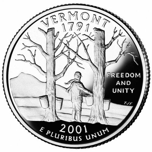 (014d) Монета США 2001 год 25 центов Вермонт Медь-Никель UNC 2001 монета либерия 2001 год 10 долларов декларация независимости медь никель unc