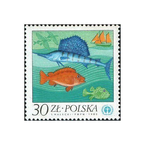 (1983-006) Марка Польша Парусник и рыбы Охрана природы III Θ